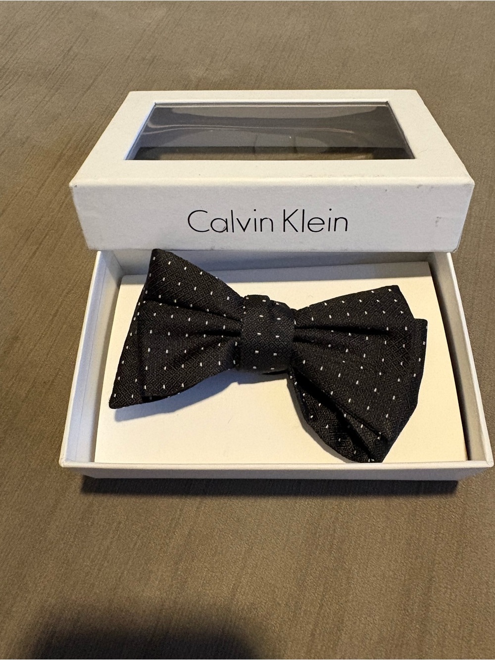 Calvin Klein Black Bow Tie with White Microdots